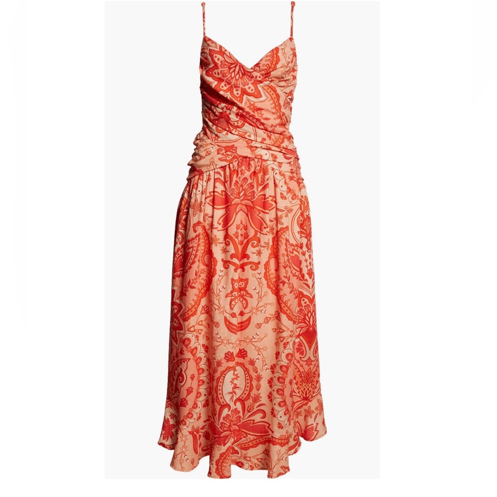 FARM RIO Jaipur Paisley Crossover Linen Blend Maxi Sundress Red Orange Sze L NWT - Picture 16 of 16